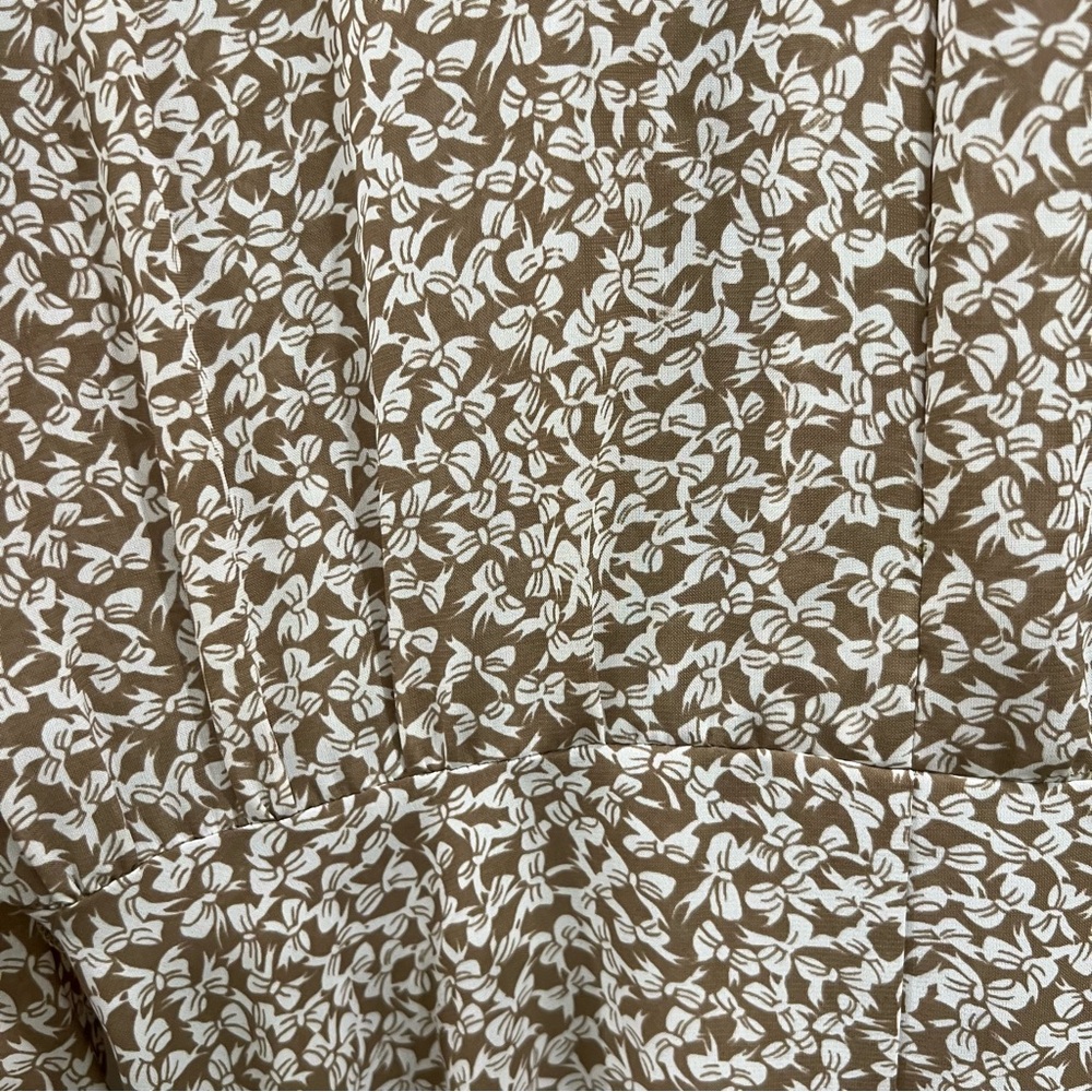 B .G.B. LTD Vintage 80s Dress Size 14 Dainty‎ Tan and White Small Bow Print - Picture 6 of 9